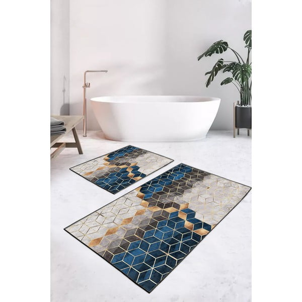 Zili/pelēki vannas istabas paklājiņi (2 gab.) 60x100 cm Optic – Mila Home-image-1