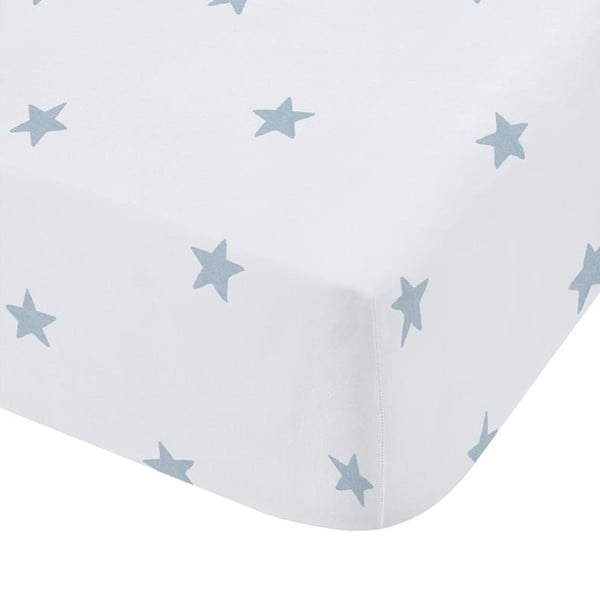 Balts/zils vienguļamais kokvilnas bērnu palags ar gumiju 90x190 cm Mini Star & Stripes – Bianca