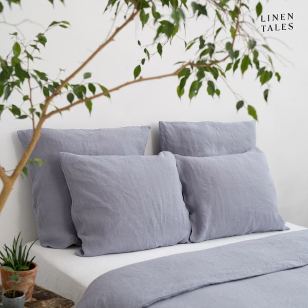 Gaiši pelēka gultas veļa no kaņepju šķiedras divvietīgai gultai 200x200 cm – Linen Tales-image-4