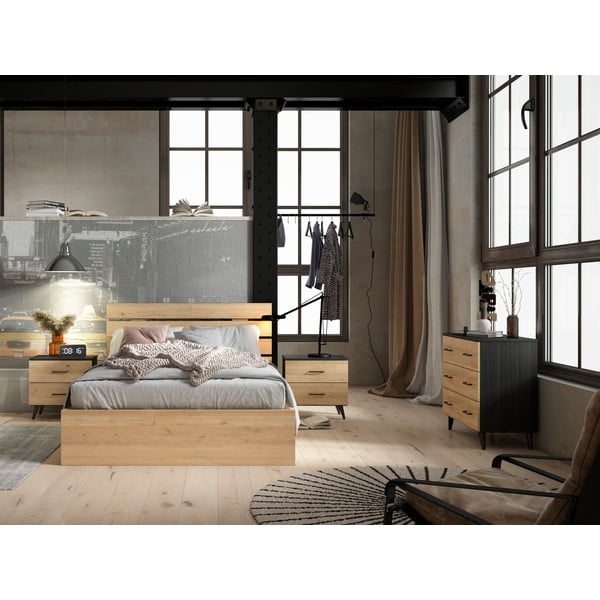 Melna/dabīga toņa zema kumode ar ozolkoka imitāciju 80x72 cm Indus – Marckeric-image-4