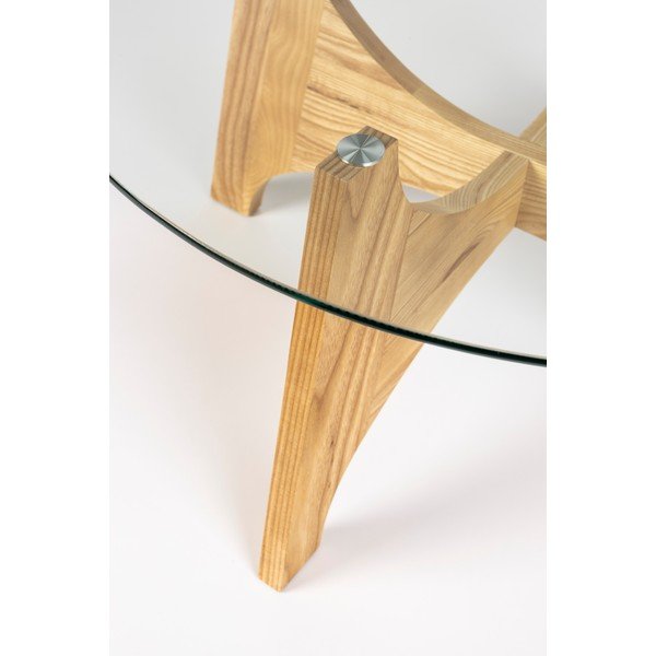Dabīga toņa apaļš žurnālgaldiņš ar stikla galda virsmu ø 80 cm Kobe – Zuiver-image-4