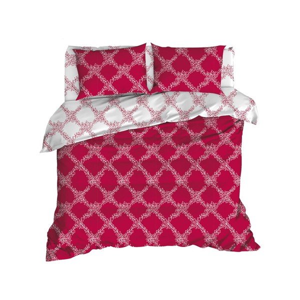 Divvietīga gultas pārklājs ar gultas veļu no ranforce kokvilnas Mijolnir Nadine Claret Red, 200 x 220 cm