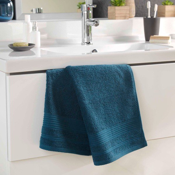 Tumši zils frotē kokvilnas dvielis 50x90 cm Tendresse – douceur d'intérieur-image-1