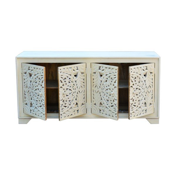 Krēmkrāsas mango masīvkoka zema kumode 85x40 cm Kalita – Støraa-image-2