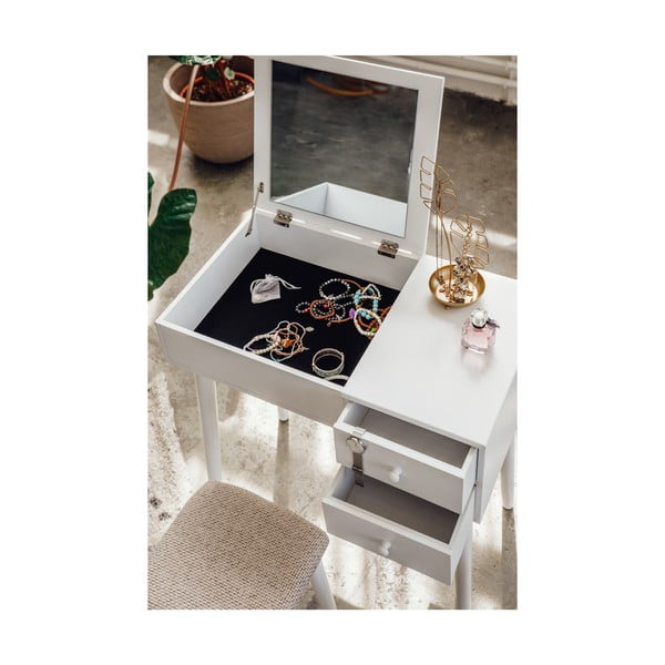 Balts tualetes galdiņš ar spoguli, rotaslietu kastīti un 2 atvilktnēm Chez Ro Beauty-image-2