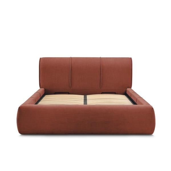 Oranža polsterēta divvietīga gulta ar veļas kasti un režģi 180x200 cm Vernon – Bobochic Paris-image-3