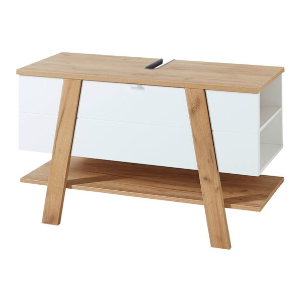 Balts skapītis zem izlietnes ar ozolkoka imitāciju 111x67 cm Novolino – Germania-image-2