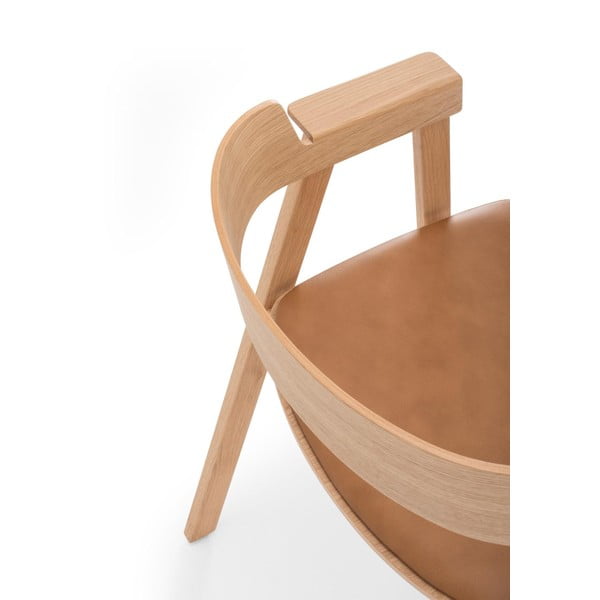 Brūns/dabīga toņa ādas pusdienu krēsls ar roku balstiem Flip – Gazzda-image-3