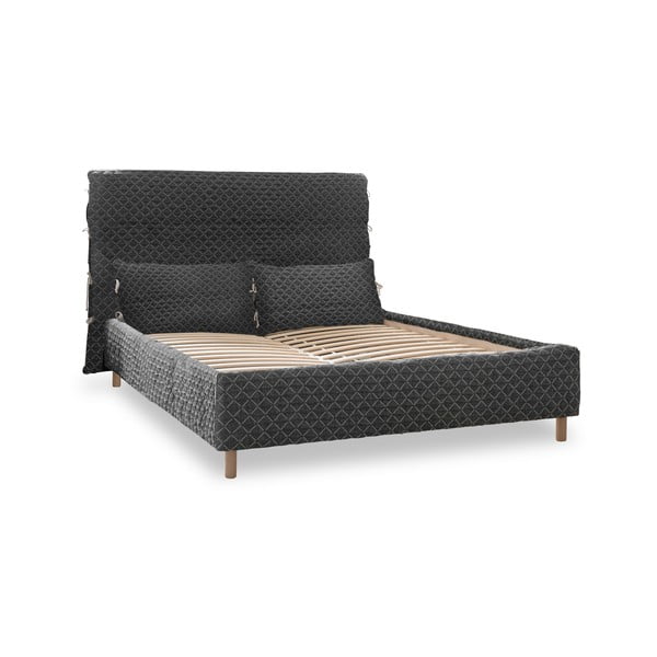 Pelēka mīksta divvietīga gulta ar režģi 180x200 cm Sleepy Luna – Miuform
