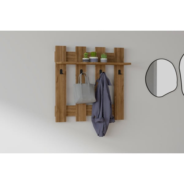 Tumši brūns sienas plaukts ar 4 pakaramajiem plauktiem Carina-image-1