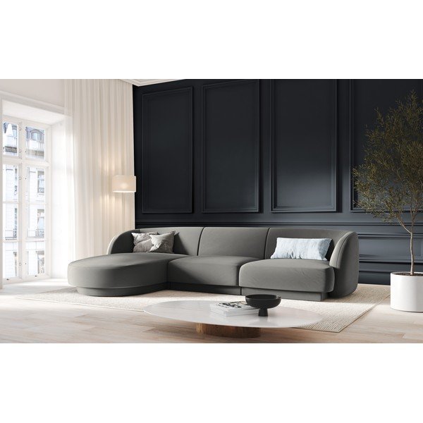 Pelēks samta stūra dīvāns (kreisais stūris) Miley – Micadoni Home-image-4