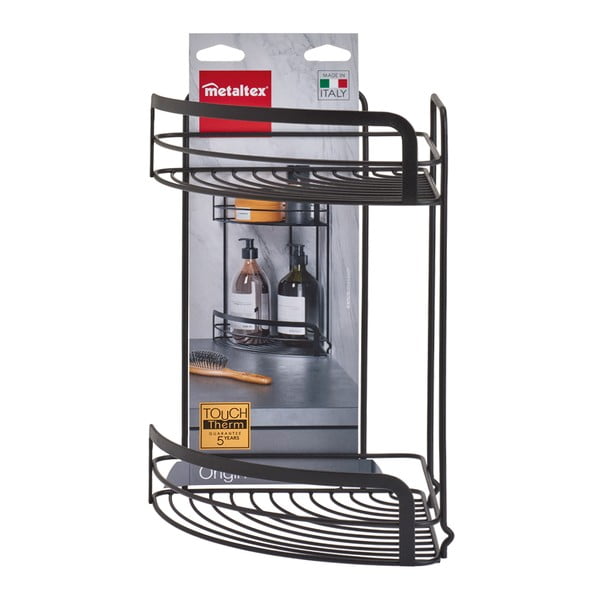 Melns stūra divlīmeņu vannas istabas plaukts Metaltex Origin Lava-image-3