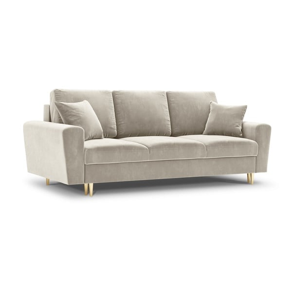 Bēšs samta salokāms dīvāns ar uzglabāšanas vietu 235 cm Kyoto – Cosmopolitan Design-image-1