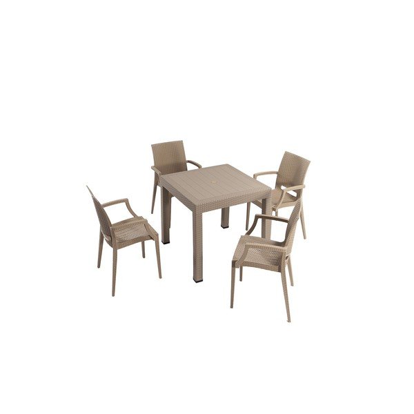 Bēšs mākslīgās rotangpalmas dārza pusdienu komplekts 4 personām Rattan – Floriane Garden
