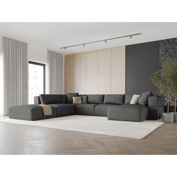 Tumši pelēks stūra dīvāns (ar kreiso stūri/U veida) Esther – Milo Casa-image-1