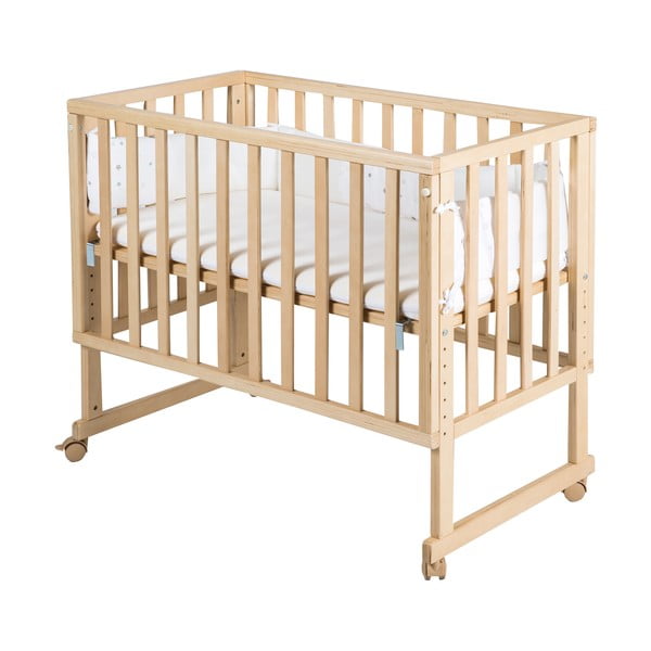 Dabīga toņa bērnu gultiņa ar riteņiem 90x45 cm Star Magic – Roba-image-2