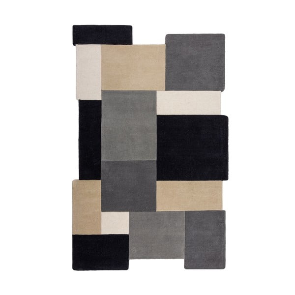 Melns/pelēks ar rokām darināts vilnas paklājs 120x180 cm Collage Monochrome – Flair Rugs