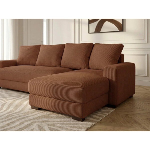 Oranžs velveta salokāms/ar uzglabāšanas vietu stūra dīvāns (ar labo stūri/ar zvilni) Campi – Bobochic Paris-image-4