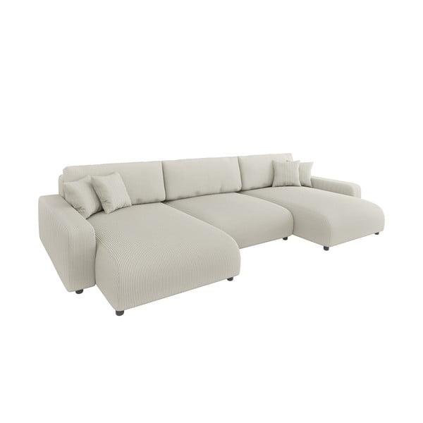 Krēmkrāsas velveta salokāms stūra dīvāns ar uzglabāšanas vietu Sara – Ropez