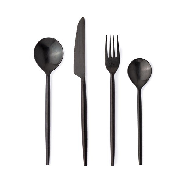 Melns nerūsējošā tērauda galda piederumi (16 gab.) 4 personām Bronte – Bizzotto