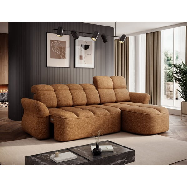 Dzeltens/brūns samta salokāms/ar uzglabāšanas vietu stūra dīvāns (ar labo stūri/ar zvilni) Beneth – ELTAP-image-3