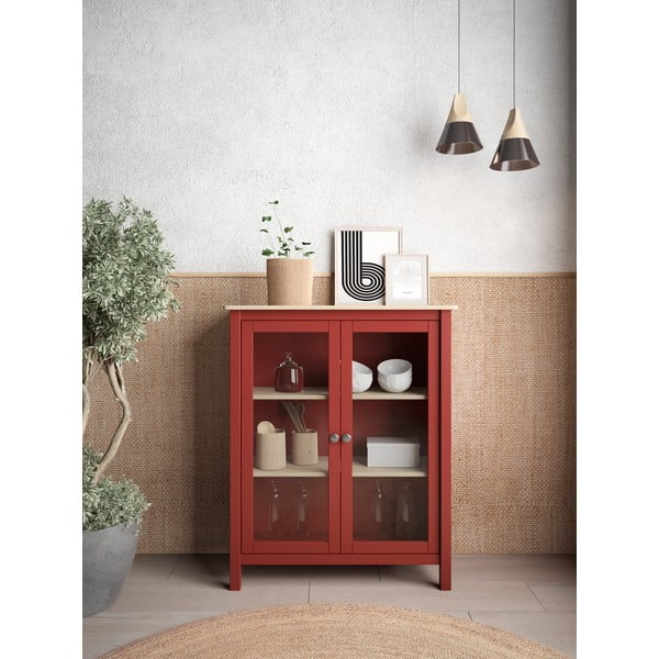 Sarkana/dabīga toņa priedes vitrīna 90x110 cm Misti – Marckeric-image-1