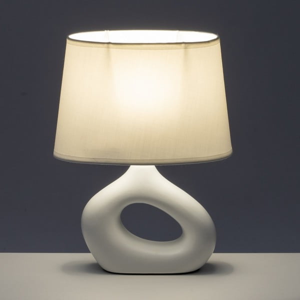 Balta keramikas galda lampa ar auduma abažūru (augstums 30 cm) – Casa Selección-image-1