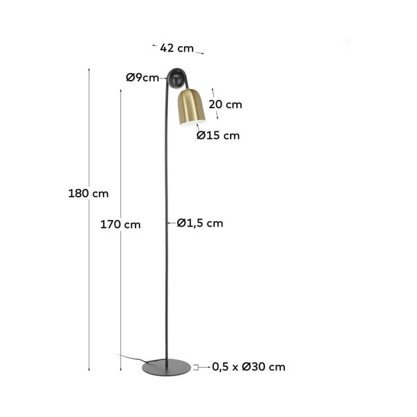 Melna/zelta krāsas stāvlampa ar metāla abažūru (augstums 180 cm) Natsumi – Kave Home-image-3