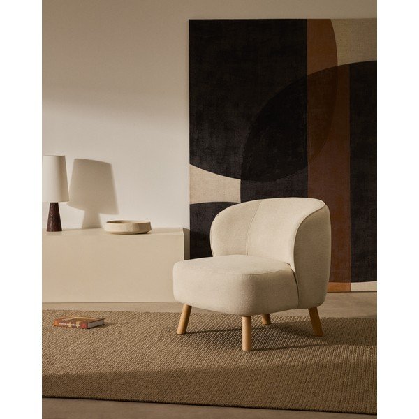 Krēmkrāsas atpūtas krēsls no šenila auduma Ulit – Kave Home-image-1