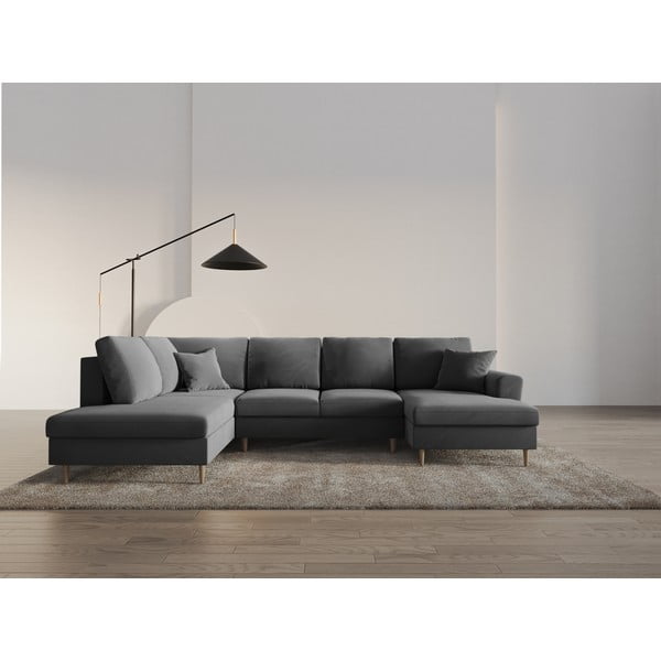 Gaiši pelēks samta salokāms stūra dīvāns ar uzglabāšanas vietu (ar kreiso stūri/U veida) Kyoto – Cosmopolitan Design-image-2