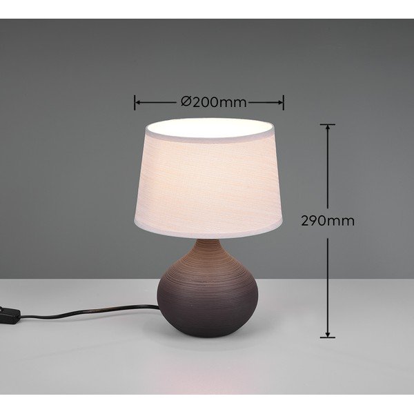 Tumši brūna keramikas un auduma galda lampa Reality Martin, augstums 29 cm-image-3