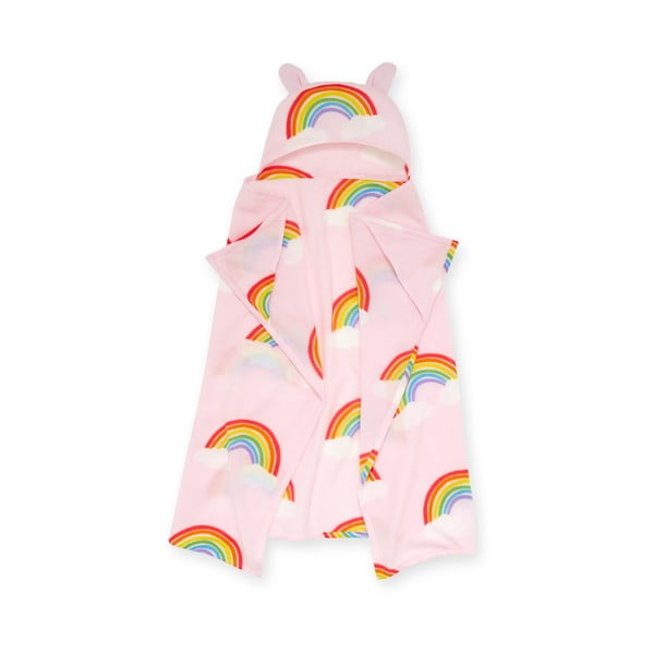 Rozā flīsa bērnu sega ar kapuci 120x150 cm Rainbow Hearts – Catherine Lansfield