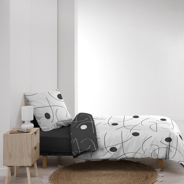 Balta/tumši pelēka vienguļamā mikrošķiedras gultas veļa 140x200 cm Sonate – douceur d'intérieur-image-4