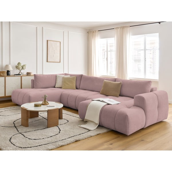Rozā salokāms/ar uzglabāšanas vietu stūra dīvāns (ar kreiso stūri/U veida) Fuji – Bobochic Paris-image-1