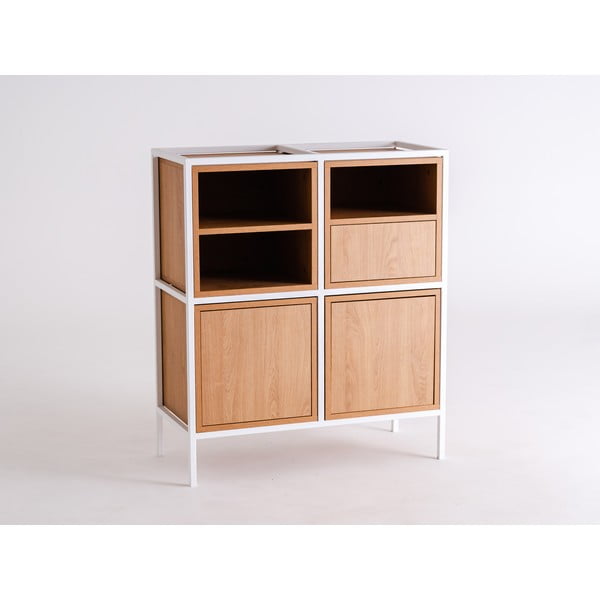 Balta augsta kumode ar ozolkoka imitāciju 88x102 cm Skap – CustomForm-image-2