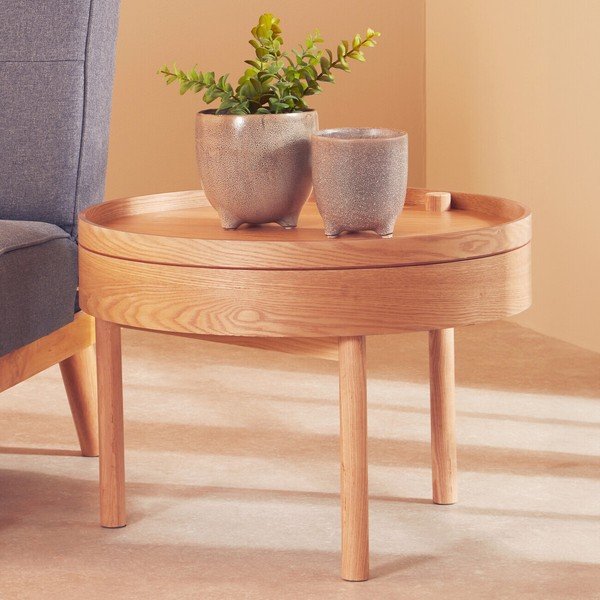 Apaļš sānu galdiņš ar priedes koka imitāciju ø 60 cm Viborg – Premier Housewares-image-1