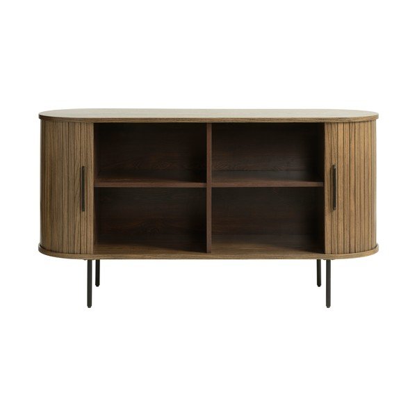 Brūna zema kumode ar ozolkoka imitāciju un bīdāmām durvīm 140x76 cm Nola – Unique Furniture-image-4