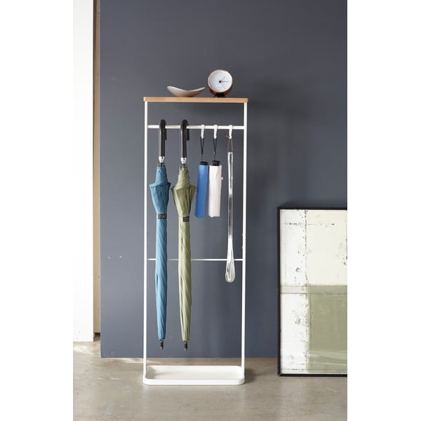 Balts lietussargu statīvs ar koka plauktu Yamazaki Tower-image-3