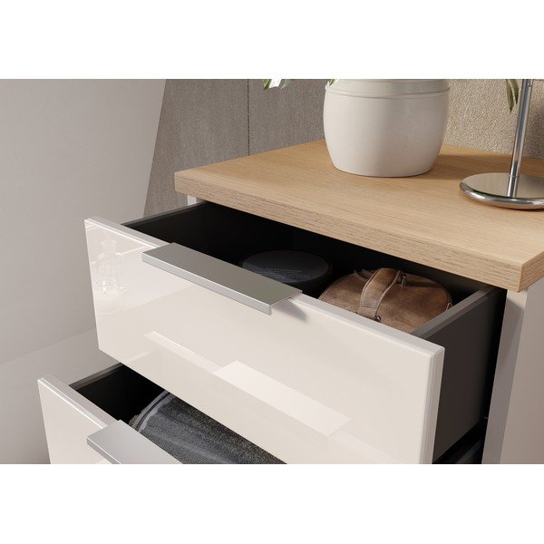 Krēmkrāsas spīdīgs augsts/šaurs vannas istabas skapis 39x112 cm Tavira – Germania-image-4