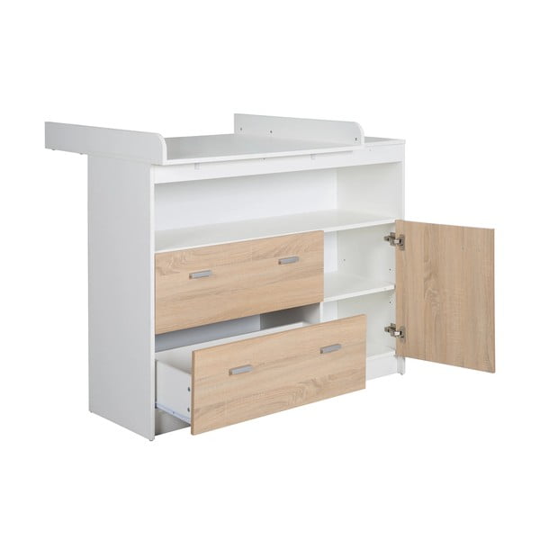 Balta/dabīga toņa zema bērnu kumode ar ozolkoka imitāciju 117x98 cm Gabriella – Roba-image-3