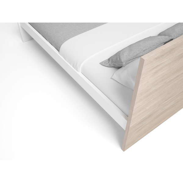 Balta/dabīga toņa divvietīga gulta ar ozolkoka imitāciju 140x190 cm Sahara – Marckeric-image-4