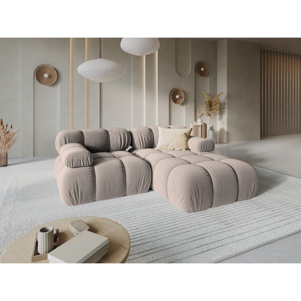 Bēšs samta modulārais stūra dīvāns (ar labo stūri/ar zvilni) – Micadoni -image-1