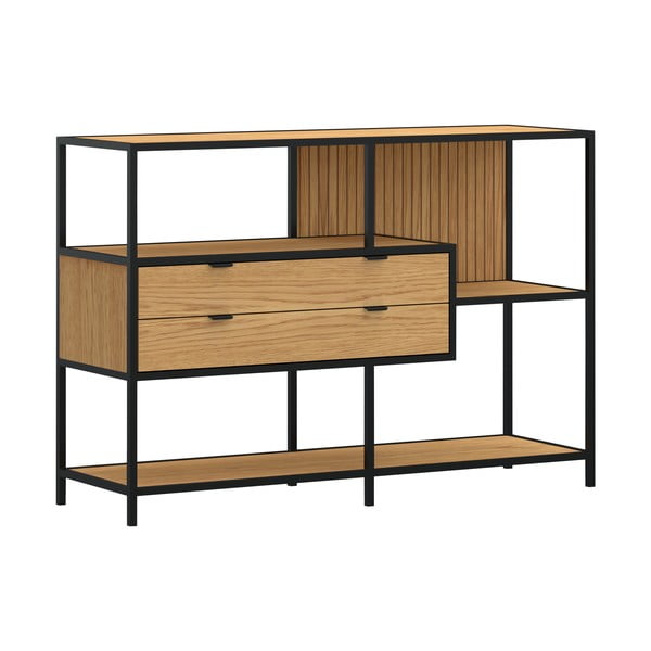 Melns/dabīga toņa grāmatplaukts ar ozolkoka imitāciju 114x78x35 cm Seaford – Actona-image-2