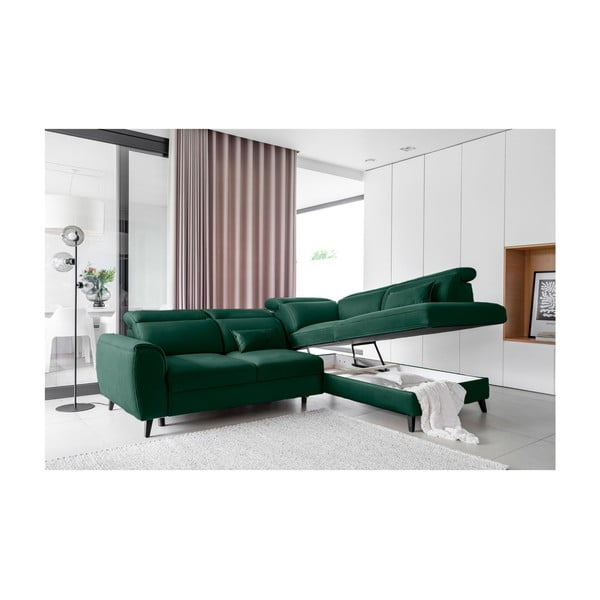 Zaļš samta salokāms/ar uzglabāšanas vietu stūra dīvāns (ar labo stūri/L veida) Noble – ELTAP-image-3