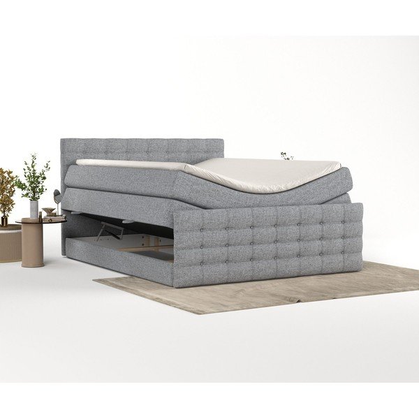 Pelēka atsperu gulta ar veļas kasti 200x200 cm Blend – Maison de Rêve-image-4