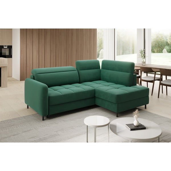 Zaļš samta salokāms/ar uzglabāšanas vietu stūra dīvāns (ar labo stūri/L veida) Barea – ELTAP-image-3