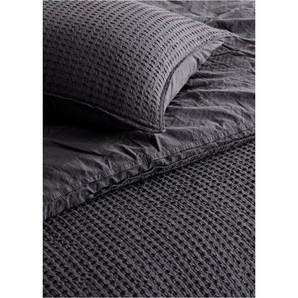 Antracīta pelēka divguļamā gultas veļa no ranforce kokvilnas 240x220 cm Waffle Striped – Mila Home Luxury-image-1