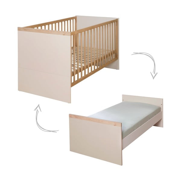 Bēša/dabīga toņa bērnu gultiņa ar regulējamu augstumu 70x140 cm Jil – Roba-image-2