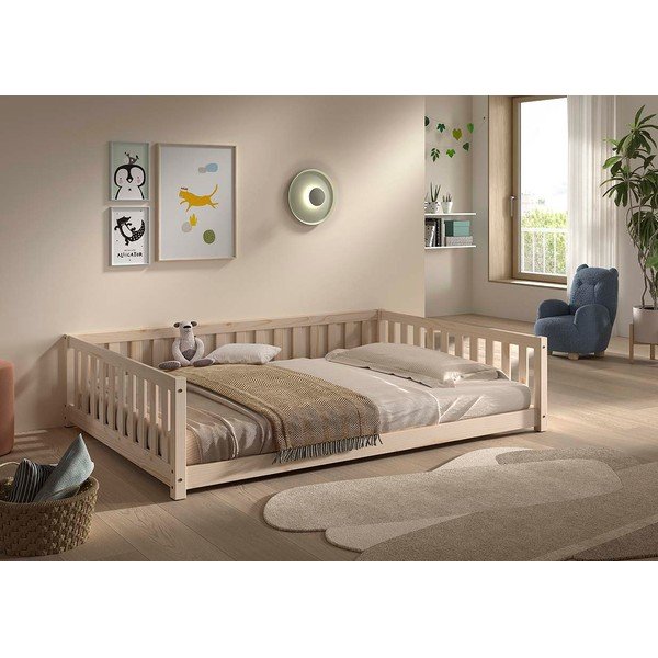 Dabīga toņa priedes masīvkoka bērnu gulta ar redelēm 140x200 cm Dallas – Vipack-image-1