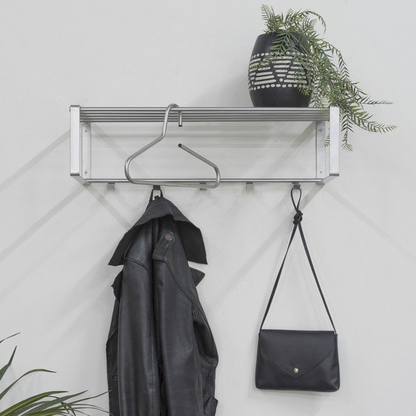 Sudraba krāsas metāla sienas pakaramais ar plauktu 70 cm Rex – Spinder Design-image-1